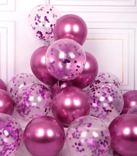 AULE Palloncini Fucsia Metallizzati: 42 Pezzi 30cm Fuxia Palloncini Coriandoli Cromati Rosa Lucido Spessi in Lattice per Baby Shower Matrimonio Compleanno Decorazioni