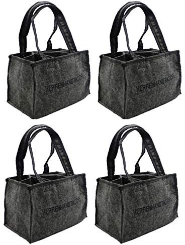 Hillfield® Filz Herrentasche Bottlebag Herrenhandtasche, Filztasche, Flaschentasche, Flaschenkorb, Flaschenträger für 6 Flaschen bis 0,5l, anthrazit (4 Stück, Filz)