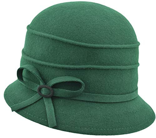 Damenhut Cloche Butterfly | Wollfilz wasserdicht | Herbst / Winter, Grün 56/58