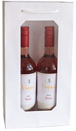 10 x PresentFill® Premium Flaschentasche 2er Weiß mit Fenster | 100% Recycling Kraft Papier 210 gr.stark | Flaschentüten Made in Europe