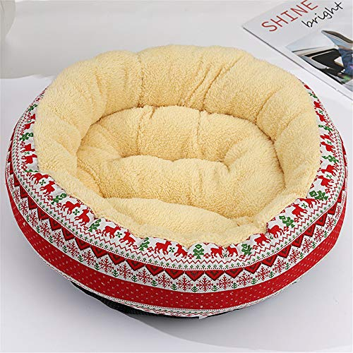 FANSU Hundebett rund Hundekissen Plüsch weichem Hundesofa rutschfest Base Katzenbett Donut Größe und Farbe wählbar (Weihnachten,50CM)