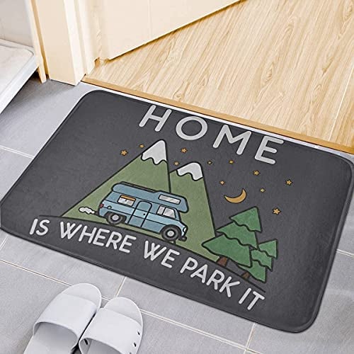 Rajfoo Camping Home Is Where We Park It Campervan Gift Carpets Home Door Mats Anti Slip Entrance Rugs Doormats 40 x 60 CM