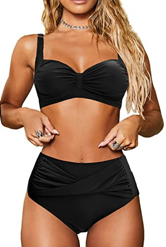 NLAND Conjuntos De Bikini para Mujer Bikini Push-up Acolchado Cintura Alta Torcida Pantalones Cortos De Baño De Barriga Bikini De 2 Piezas Traje De Baño De Playa