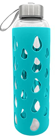 GEDALABELS Trinkflasche Silikon türkis 500ml Glas