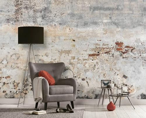 Fototapete alte verputzte Ziegelstein Mauer grau braun beige Industrial | 3,50 x 2,55 m