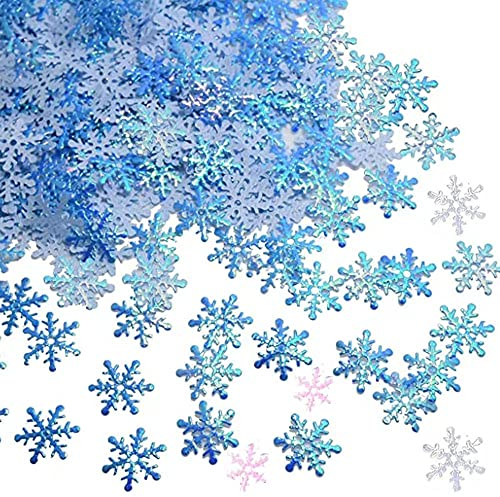 Qiwenr 900Pcs Confettis de Flocons de Neige,Papier de Flocon de Neige Artificiel Rose,Blanc et Bleu pour Noël Hiver fête congelée Mariage Anniversaire Vacances décorations de fête Fournitures