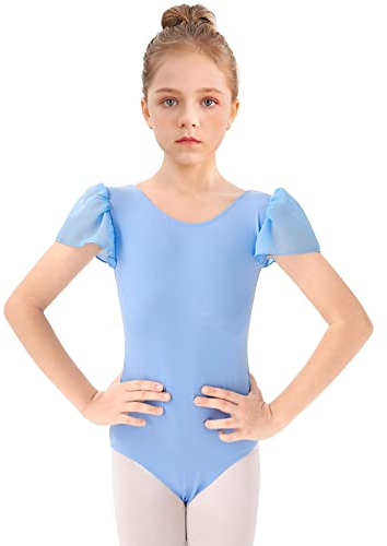 Bezioner Ballettkleidung Mädchen, Kinder Ballett Trikot Ballettanzug Puffärmel TanzBody for 3-12 Jahre Blau 120