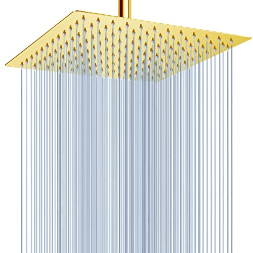 Rain Shower Head - Voolan 12 Inches Large Rainfall Shower Head Made of 304 Stainless Steel - Perfect Replacement For Your Bathroom Showerhead (12 Gold)