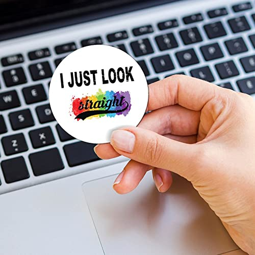 I Just Look Straight Stickers Pride Gay Lesbian Same Sex LGBTQ Aufkleber Etikett 3,8 cm Regenbogen LGBT Aufkleber für Wasserflaschen, Laptop-Umschlagversiegelungen, Urlaub, Valentinstag,
