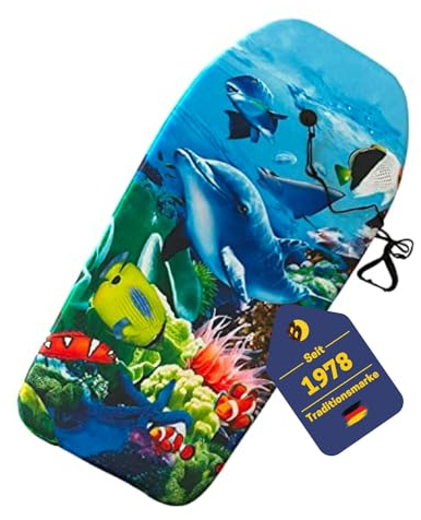 BEST SPORTING Bodyboard Kinder – Leichtes Surfbrett für Strand, Meer & Schwimmbad | 92 x 46 x 5 cm | In verschiedenen Designs | Inkl. Leash für sicheren Halt (Delfin)