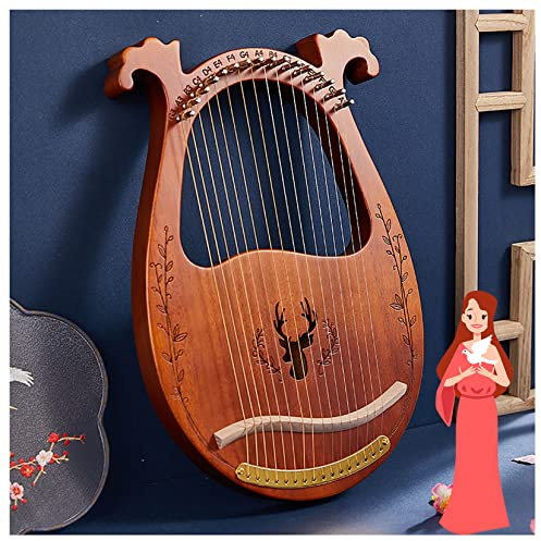 LVJMOB Tragbare Harfe Instrument Mahagoni, Lyre Harfen, Metall Mahagoni Leier Harfe mit Stimmschlüssel und Tragetasche, Lyre Instrument für Erwachsene/Kinder/Anfänger 16string brown2