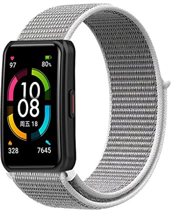 Lonkenn Nylon Armband Kompatibel mit HONOR Band 7, Ersatzarmbänd, Geflochten Elastisch Dehnbarer Ersatz Sport Klett Armbänder, Sport Verstellbare Uhrenarmbänder für HONOR Band 7-Weiß