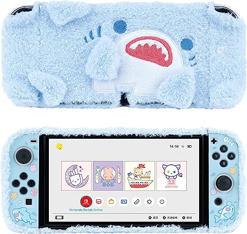 GeekShare Cute Plush Protective Case Cover - Shock-Absorption and Anti-Scratch Skin Case Compatible with Nintendo Switch OLED Console and Joy Con - Plush Shark