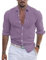 shownicer Camicia Lino Uomo Manica Lunga Camicia Tinta Unita Cotone Lino Camicia con Bottoni Slim Fit Camicie in Lino da Spiaggia Hawaiian Top A Viola S
