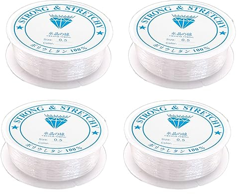 0.5mm Elastic Bead Thread Bracelet String, Clear Elastic Thread for Bracelet Making - 4 Rolls/52m