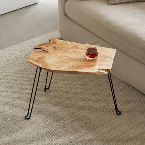 [PJ Collection] Live Edge Klapptisch, Tischplatte aus natürlicher Tannenwurzel, klappbare Tischbeine, leichter Tisch, Naturholzkante, keine Werkzeugmontage