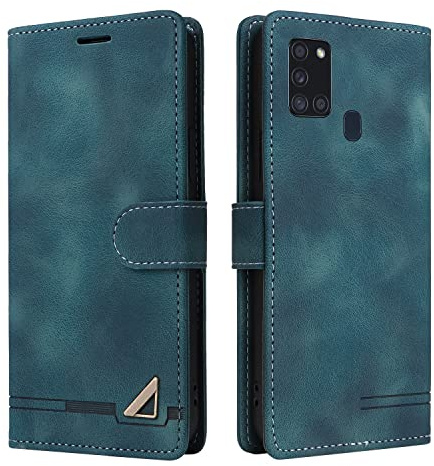 OKZone Kompatibel mit Samsung Galaxy A21S Hülle, Halterung Standfunktion Kartenfach Wallet Schutzhülle 360 Grad Stoßfest Premium Leder Schutzhülle Handyhülle für Samsung Galaxy A21S (Grün)