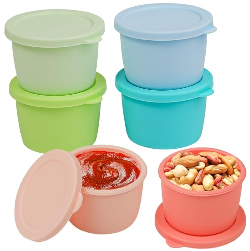 webake Salatdressing Behälter 6 Stück 70ml Silikon Dressing Behälter Kleine Dose mit Deckel Saucenbehälter Snack Box Lebensmittelbehälter Auslaufsichere Dosen