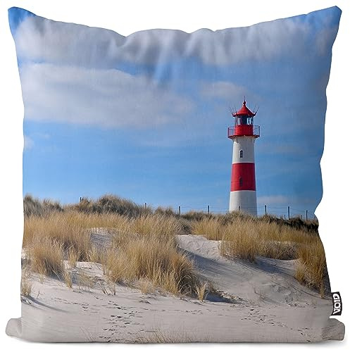 VOID Leuchtturm Sylt Strand Dünen Kissenbezug Kissenhülle Polyester Dekoration Outdoor Dekokissen, Kissen Größe:40 x 40 cm