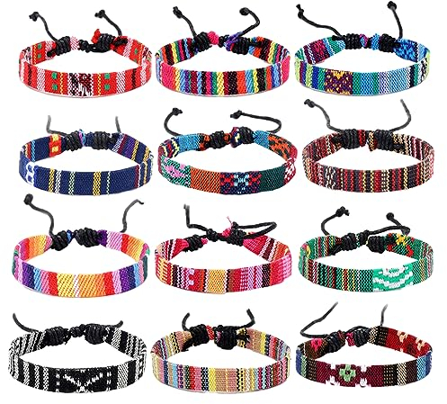 12 Stück Freundschaftsarmband, Böhmische Freundschaftsarmbänder, Handgefertigt Gewebte Armbänder, Verstellbar Freundschaftsbänder, Bunte Armband für Damen Herren Kinder Jungen(Bunte)