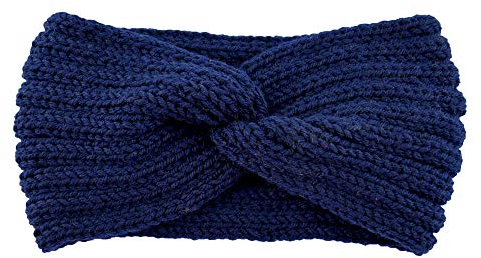 Winter Häkelarbeit Stirnband Mädchen Frauen Haarband Verdicken Stirnbänder Kopfband Haarband Ohrenwärmer Headwrap für Einkaufen Skifahren Laufen,Navy blau