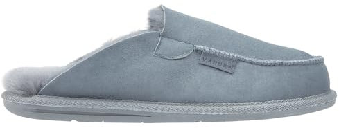 Vanuba Handgemacht Lammfell Slippers mit Warme Fell - Hausschuhe für Herren Winter Kuschel Pantoffeln Herren Hüttenschuhe 47 Grau