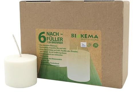 luterna 100% ÖKO-Nachfüll-Teelicht aus regionaler Bio-Masse, BIOKEMA, 48/40 mm, Brenndauer ca. 12h, ohne Aluminiumhülle, 6 Stück pro Verpackung