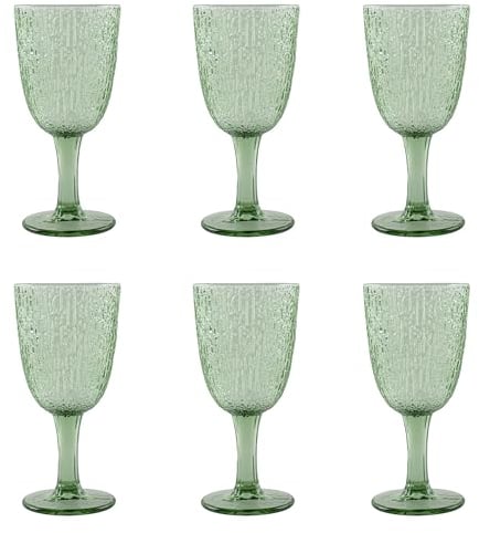 Evviva Juego de 6 copas de cristal verde, colección Bramante, diseño elegante, capacidad 250 ml, lavables en lavavajillas