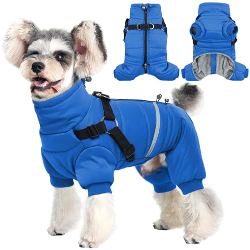 Hjyokuso Wasserdichter Hundemantel, Hundejacke mit Geschirr, Wintermantel Hund für kleine Mittel Große Hunde, Winddichte Winterjacke Hund Outfit mit Reflektierender Streifen und Reißverschluss S-XL
