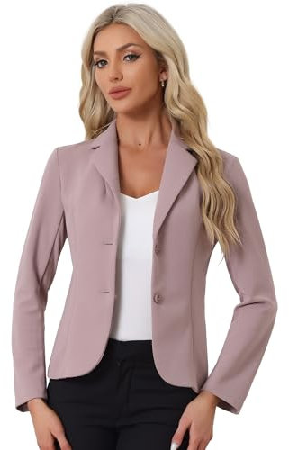 Allegra K Damen-Blazer für Arbeit, Büro, mit Stretch, Reverskragen und langen Ärmeln, Anzugblazer, rosa - dusty pink, S