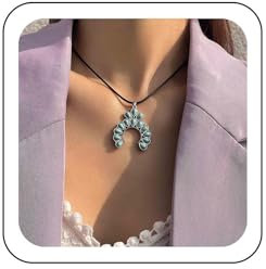 Wendalern Boho Turquoise Choker Necklace Turquoise Beaded Geometric Pendant Necklace Black Wax Rope Cord Turquoise Crescent Necklace Ethnic Jewelry for Women and Girls