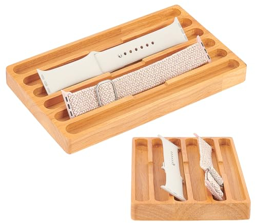 nbeads 6 Raster Holz-Uhrenarmband-Organizer, 12.5x21cm Armbanduhr-Tablett-Halter Rechteckiger Uhrenarmband-Halter für Uhrenarmbänder Männer Frauen, BurlyWood
