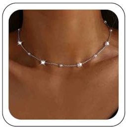 Atentuyi Boho Hochzeit Perlen Station Halskette Silber Perlen Kette Choker Einfache Kette Minimalistische Halskette Kurze Kette Zierliche Kette Zarte Halskette Schmuck Für Frauen Und Mädchen