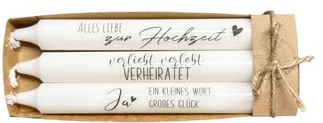 Hochzeits-Kerzenset 3er-Set - Stabkerzen mit Sprüchen Alles Liebe zur Hochzeit, verliebt, Ja ein kleines Wort, großes Glück - Perfekte Tischdeko & Geschenk zur Hochzeit (verliebt, verlobt...)