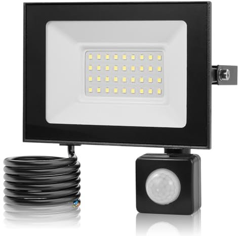 Bellanny Security Lights with Motion Sensor, 30W 3000LM LED Flood Lights, IP66 Waterproof PIR Lights with 120° Wide Lighting Angle, 6500K Daylight LED Sensor Flood Lights for Garden, Patio, Garage