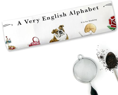 British Gifts | English Alphabet Tea Towel | England New Home, Moving, Leaving Gift | 100% Cotton | Present for Family Living Overseas 68x45cm (A Very English Alphabet)
