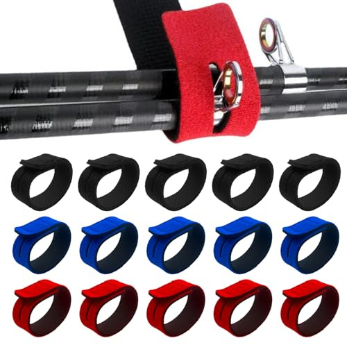 KATIMI 15 STK Angelruten Gurte Rutenbänder Angel Zubehör 21,3cm 3 Farben | Elastische Angelrute Klettverschluss Riemen Einstellbar Angel Rutenbänder mit Schnalle Spinnruten Fliegenruten Sicherer Halt