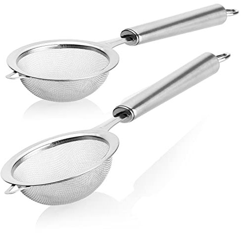 COM-FOUR® 2x setaccio da cucina in acciaio inox - setaccio a maglie fini con manico robusto - setaccio in acciaio inox con profondità del setaccio di 3 cm per zucchero a velo (2 pezzi - Ø 9cm)