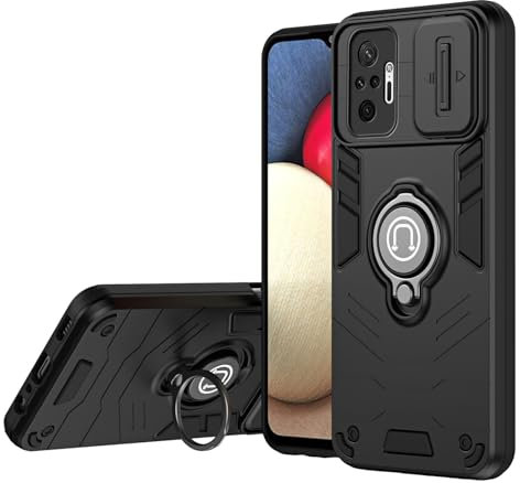 ILING Coque pour Xiaomi Redmi Note 10 Pro 4G, Très Mince Mate Antichoc Rigide PC Armure Housse, Doux Silicone TPU Bumper Étui avec Support pour Bague et Caméra Couvercle (Noir)