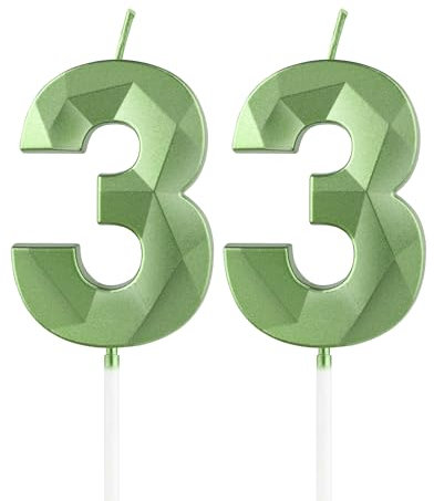 mciskin Green 33th Birthday Candles, 3D Number 33 Candles for Cake, Women Men 33th Birthday Decorations,Sage Green Candle Cake Topper Decorations for Birthday Party Weddings Anniversary Supplies