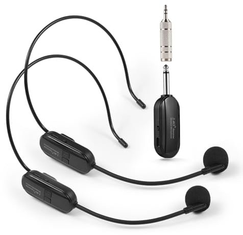 Funien Auriculares con micrófono inalámbrico 2.4G, micrófono con micrófono y micrófono de mano con alcance de 164 pies, amplificador de voz profesional 2 en 1, micrófonos para Karaoke, amplificador de