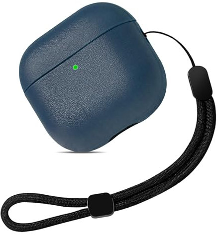 Teyomi TPU Hülle Kompatibel mit AirPods 4. Generation (USB-C), Schutzhülle Kompatibel mit Apple Airpods 4 mit Handschlaufe, Leder-Touch-Design Kompatibel mit Airpods 4 Case (Dunkelblau)