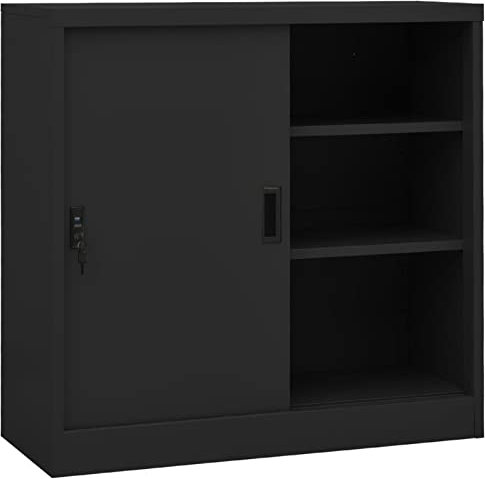 Somanki Büroschrank mit Schiebetür, Aktenschrank, Werkzeugschrank, Metallschrank, Stahlschrank, Kellerschrank, Universalschrank, Lagerschrank, Anthrazit 90x40x90 cm Stahl