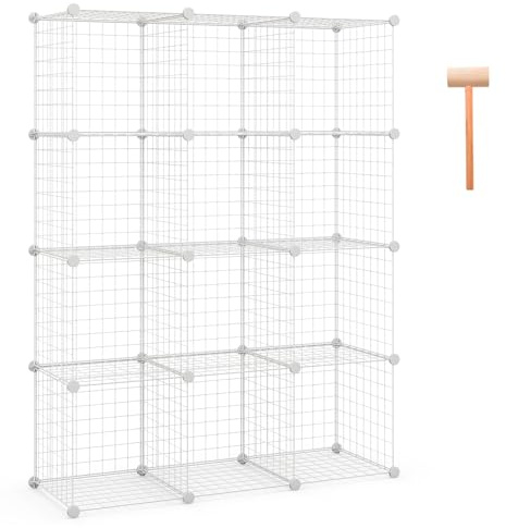 CASART 12/24 Cube Storage Shelves, Interlocking Frame Grid Wire DIY Wardrobe Closet Cabinet Rack, Toy Books Clothes Plants Display Organiser Unit for Home Living Room Bedroom (12 Cube, White)