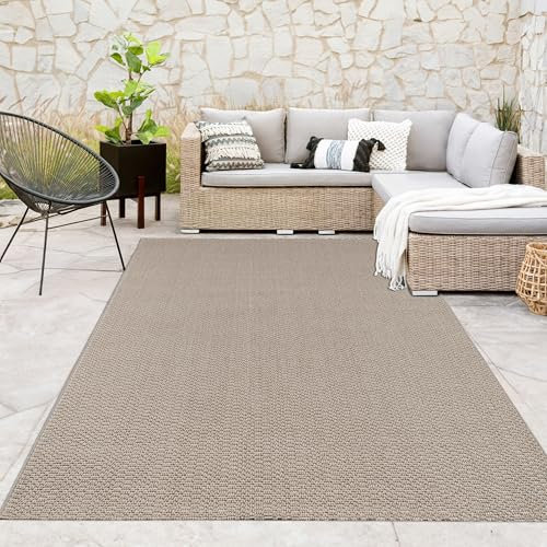 Paco Home Indoor & Outdoor Teppich für Wohnzimmer, Balkon, Küche & Flur geeignet - im natürlichem Jute Look Einfarbig Robust Wetterfest Naturtöne, Grösse:240x340 cm