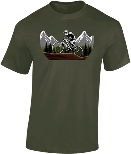 Baddery Fahrrad T-Shirt Herren : Mountain Ride - MTB Mountainbike Shirt (Army M)