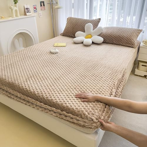 JIANINGHOME Bettlaken 180x200,Winter Spannbettlaken Warme Fleece Spannbetttuch Flauschig Plüsch Flanell Bettlaken für Boxspringbett