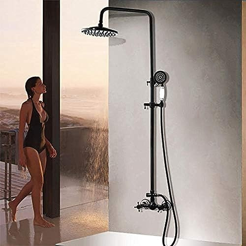 OJKJGY Duschhahn-Set, schwarzes Badezimmer-Duschset, Duschkopf mit 2 Griffen, an der Wand montiertes Duschhahn-Set im Keramikstil, Badewannen-Mischbatterie