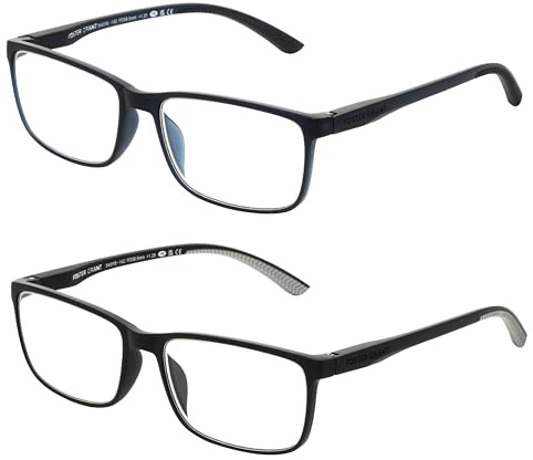 Foster Grant Men's Tatum 2-Pack Rectangle Reading Glasses, Navy/Black, 1.75