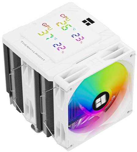 Thermalright Peerless Assassin 120 Digital ARGB White CPU Air Cooler, Digital Screen Top Cover,6 Heatpipes Computer CPU Cooler, for AM4/AM5,Intel LGA1700/1851/1150/1151/1200, PC Cooler-White ARGB